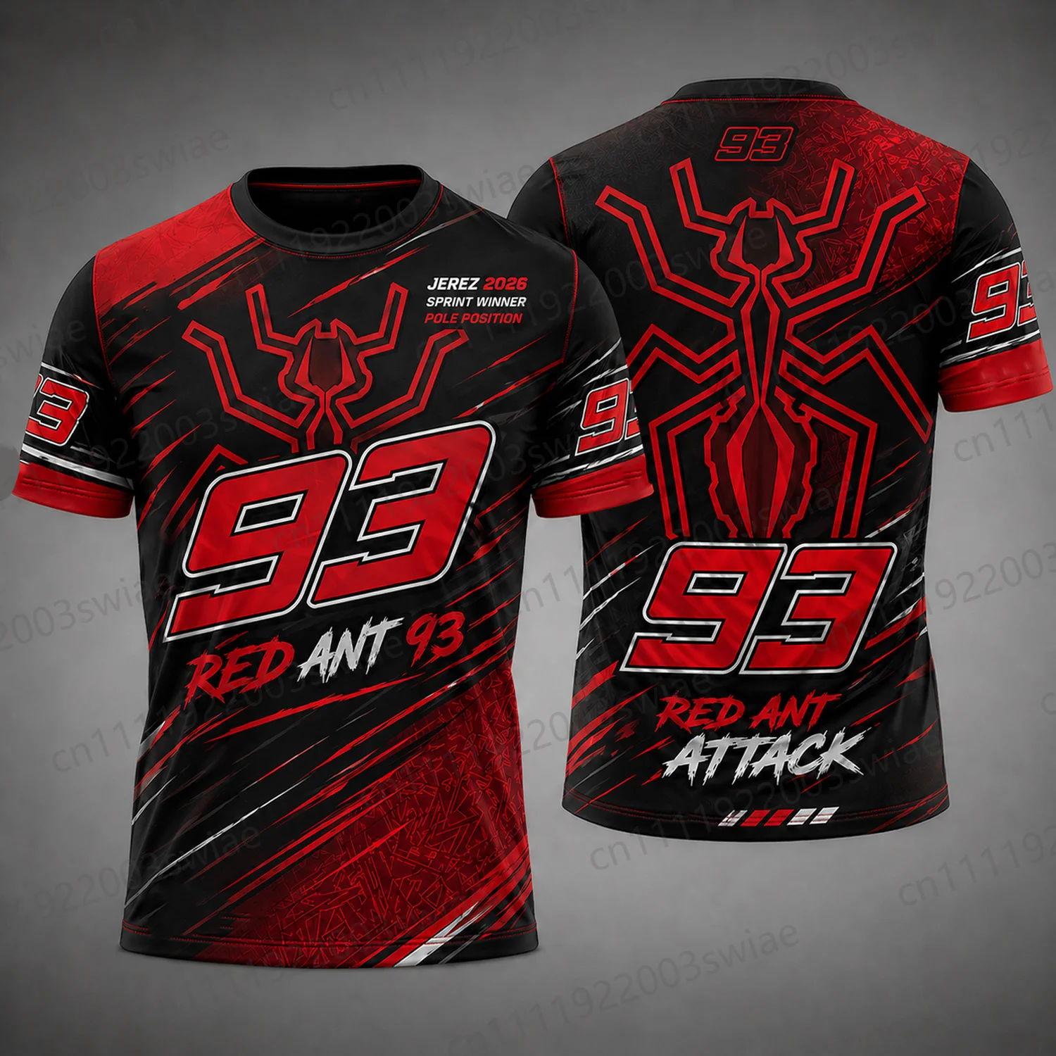 Camiseta de Manga Corta para Hombre, Diseño AI del Equipo de Carreras de Motos Red Ant 93, Verano 2026, para Adultos/Niños