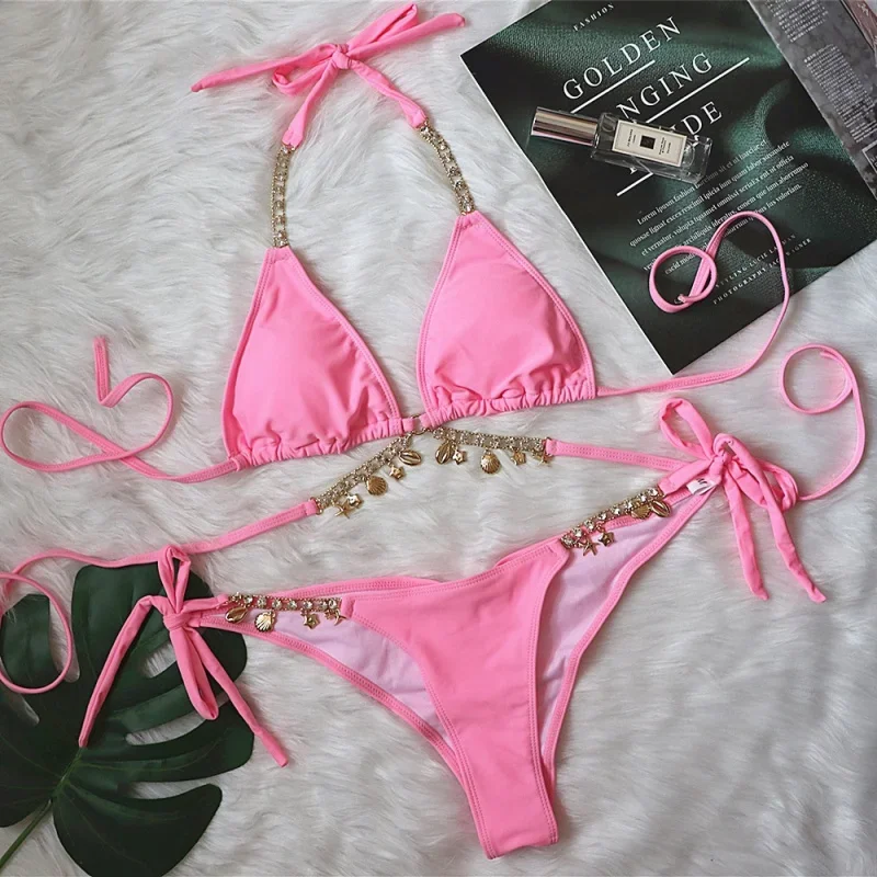 

Swimsuit Strap Plain Color Women Two-Piece Crystal Bikini Accessories Swimwear