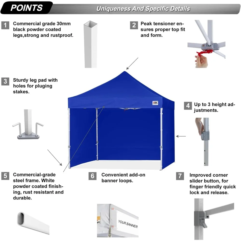خيمة تجارية بمظلة منبثقة مقاس 8 × 8 مع جدران جانبية - سهلة الإعداد، أزرق ملكي، مأوى للمناسبات الخارجية