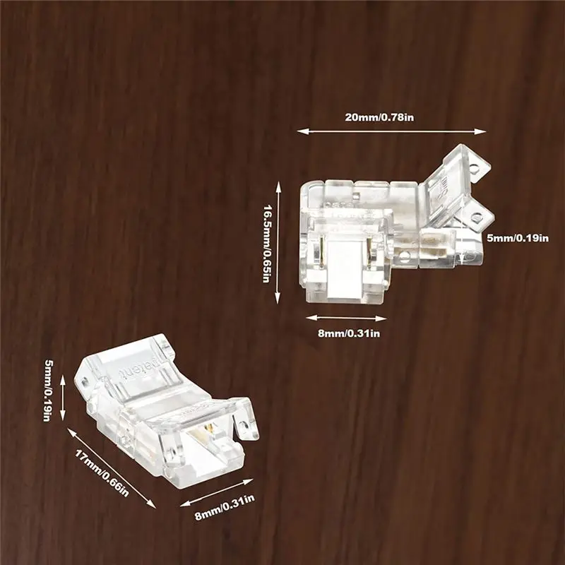 AA63 HOT Gapless 8Mm 2 Pin COB LED Strip Connector 8 Pack And L Shape 2 Pin 8Mm Cob LED Corner 2 Pack Part For 8Mm Cob LED Strip