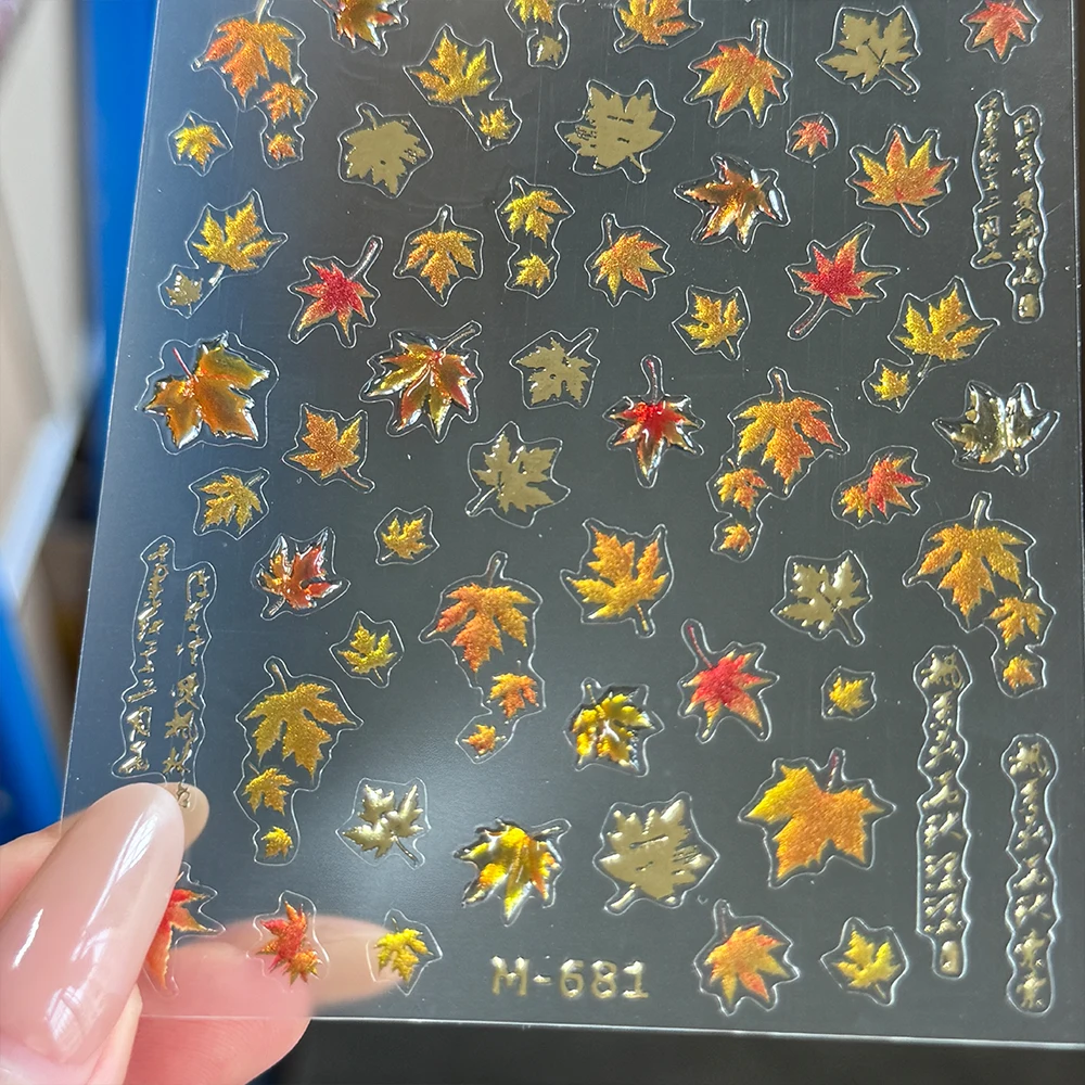 5D foglie autunnali adesivi per unghie lussuoso glitter gelatina autunno foglia d'acero autoadesivo decalcomania per unghie cursore Ringraziamento fai da te Decora