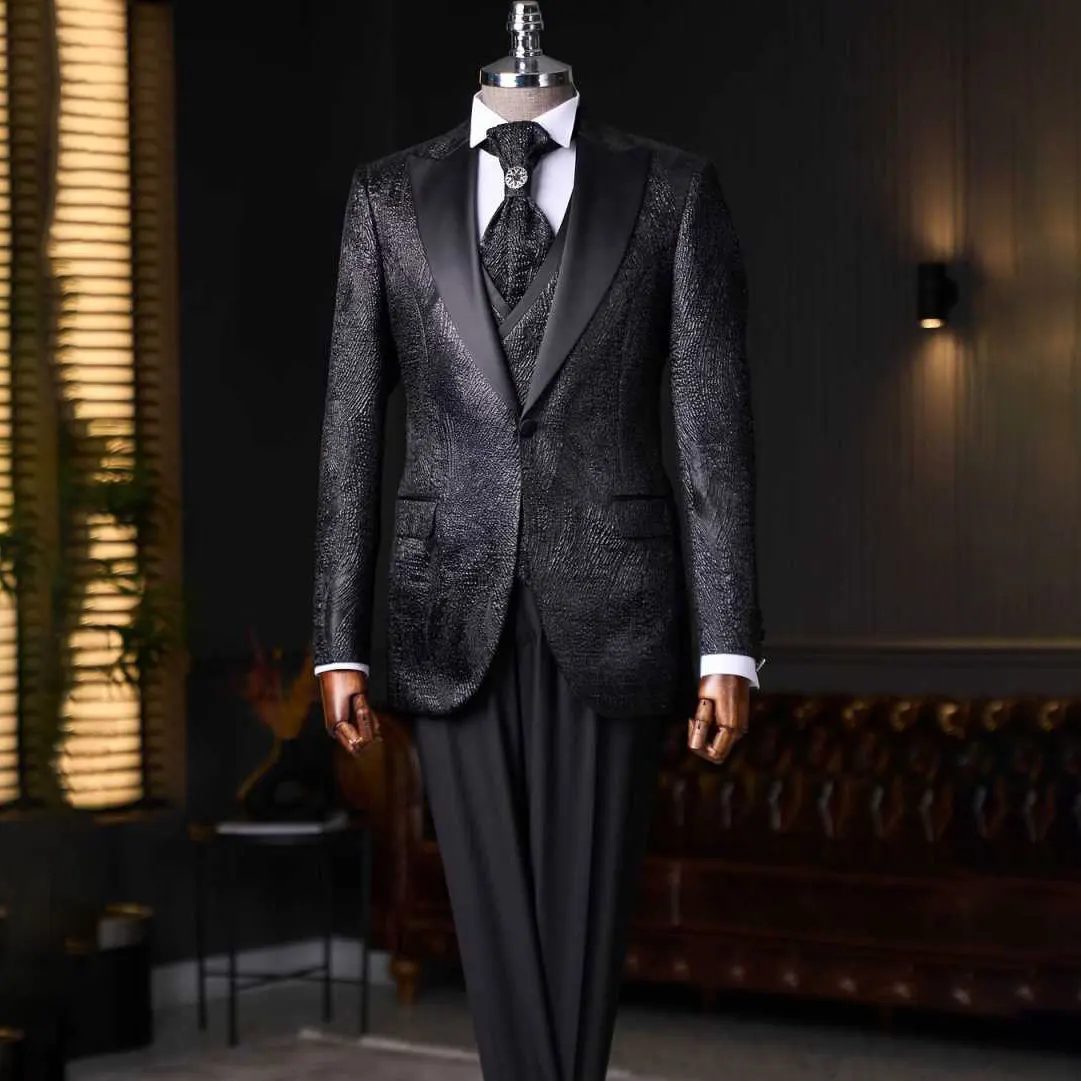 Nuovi abiti da uomo su misura 2 pezzi blazer jacquard pantaloni con visiera risvolto monopetto matrimonio formale taglie forti personalizzato