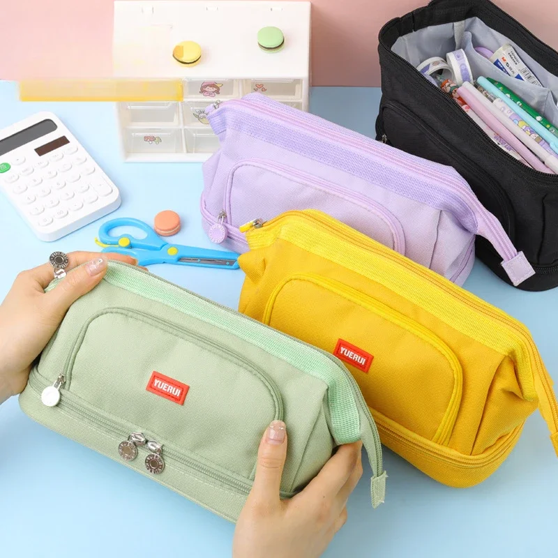 Large Capacity Pencil Case Multi-layer Student Simple Stationery Bag Multi-functional Canvas Pencil Pouch Bag