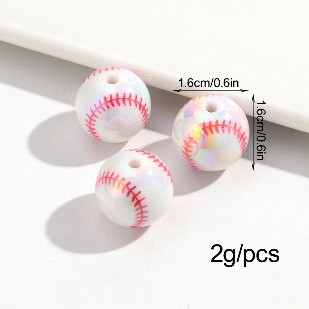 20Pcs AB Colored Acrylic 16mm Football Pattern Round Ball Loose Spacer Beads for DIY Jewelry Necklace Keychain Craft Accessories