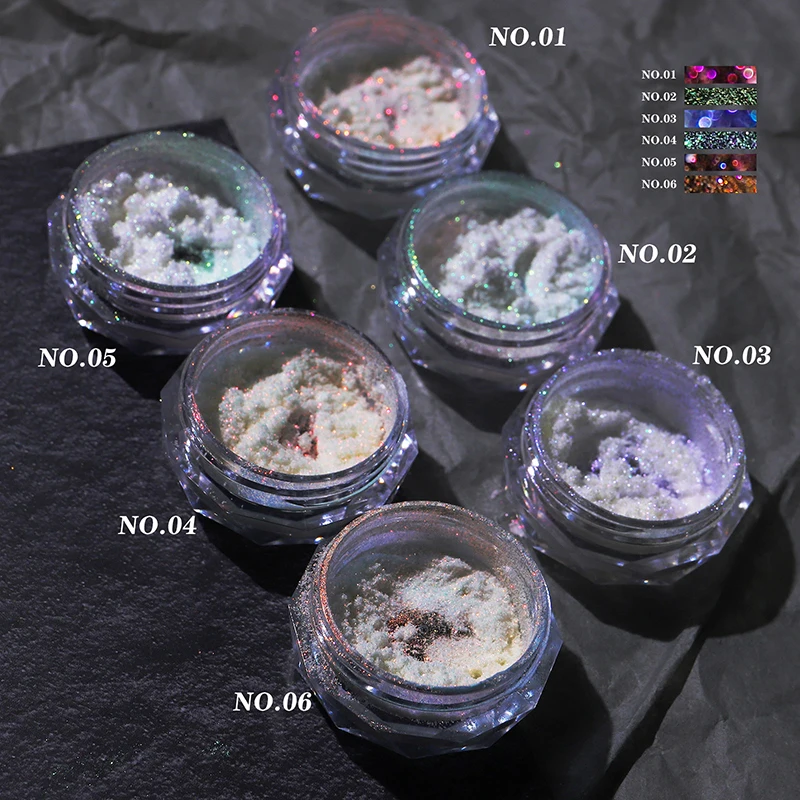 สุทธิสีแดงกล้ามเนื้อน้ําแข็งผงคริสตัลโอปอลไฟ Flakes เล็บสีม่วง Glitter Chrome ฝุ่นสําหรับเล็บ