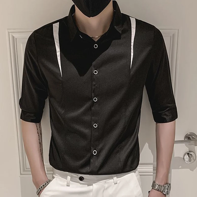 

Fashion Lapel Button Spliced Loose Business Shirts Men's Clothing 2024 Summer New Casual Tops Half Sleeve All-match Shirt