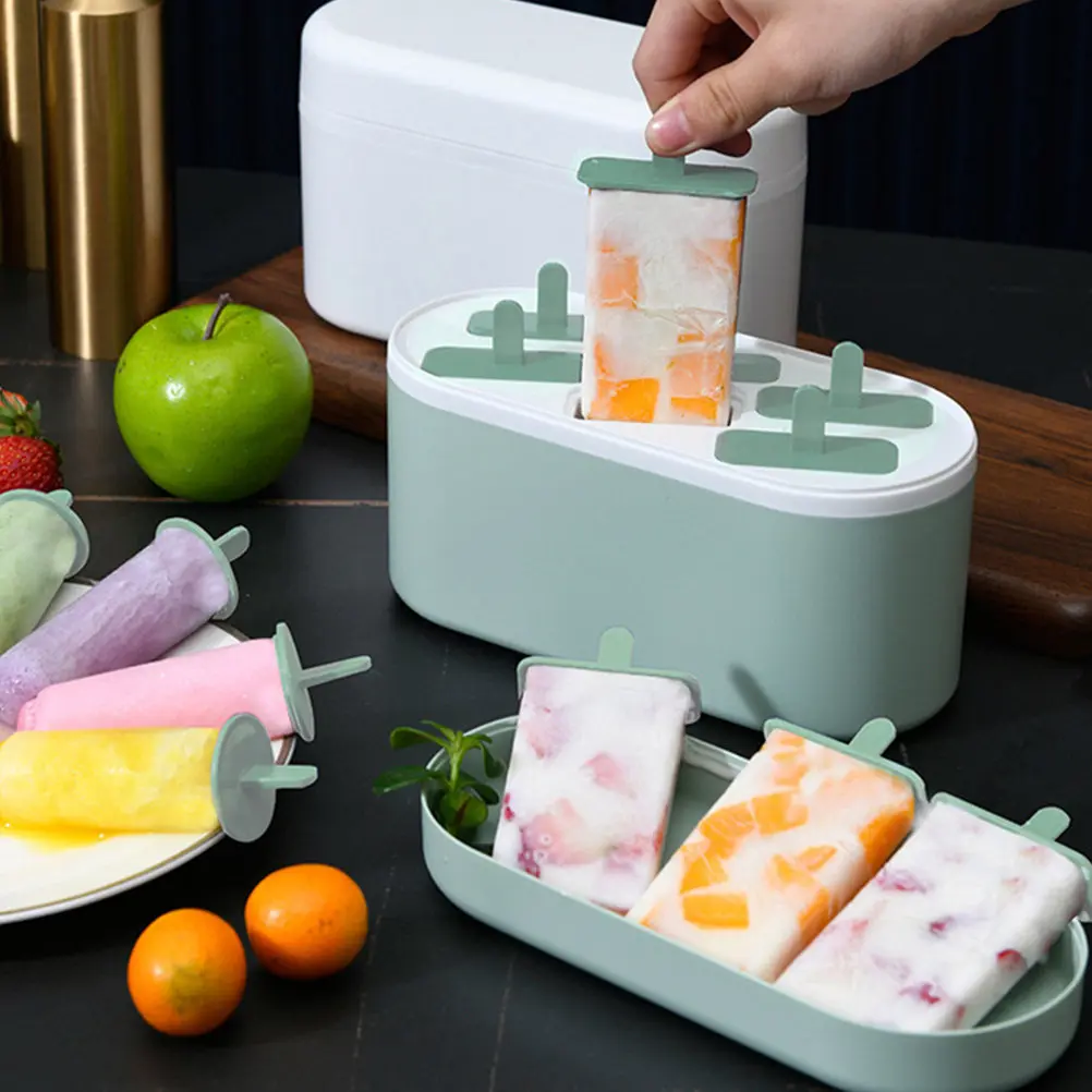 6 Grid Ice Cream Mold PP Ice Cream Making Tool for DIY Ice Pop Yogurt Healthy Summer Treats Light Green Reusable Mold
