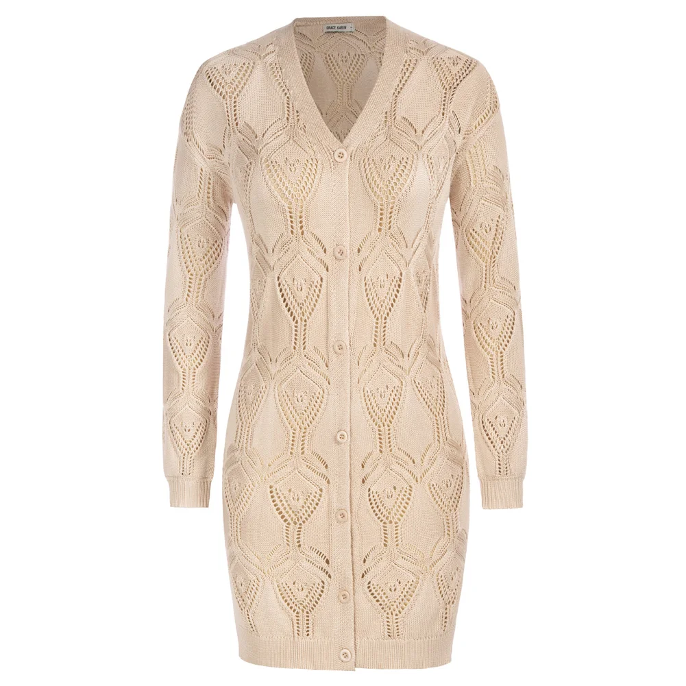 

GRACE KARIN Women Summer Crochet Lightweight Cardigan Sweater Long Kimono Coverups 2023 Mid-Thigh Sweater Hollowed-out Knitwear