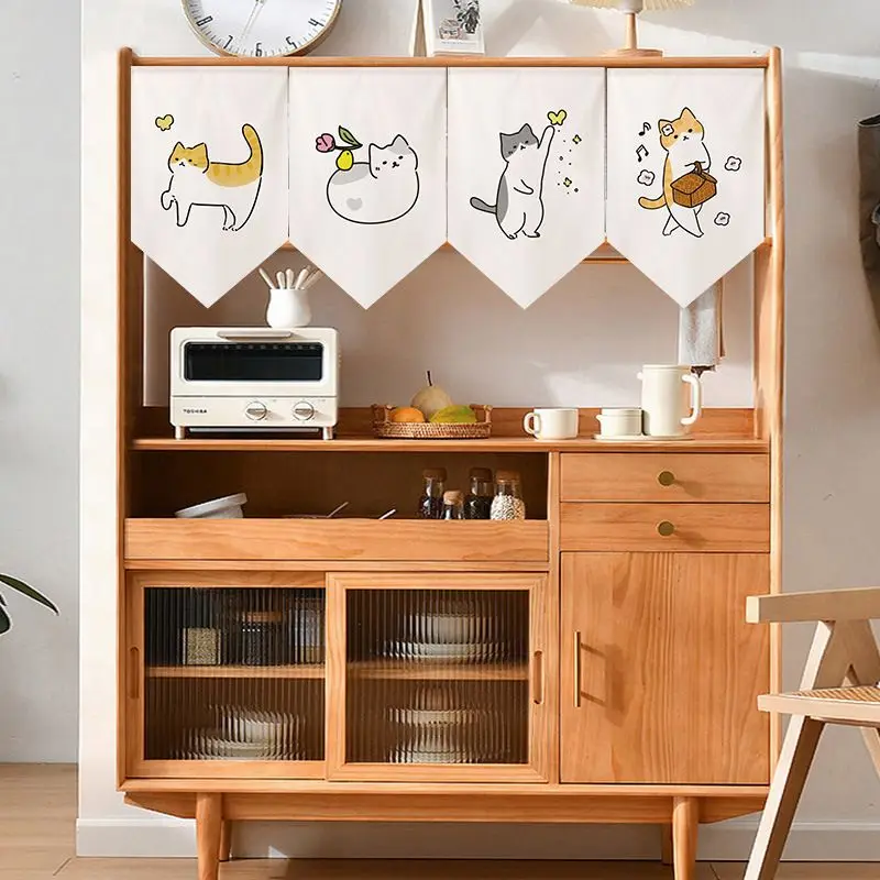 VIKAMA Kawaii Cat Print Hanging Flag Curtain Triangle Bunting Pennant Garland for Cabinet Shelf & Kids Room Window Decor