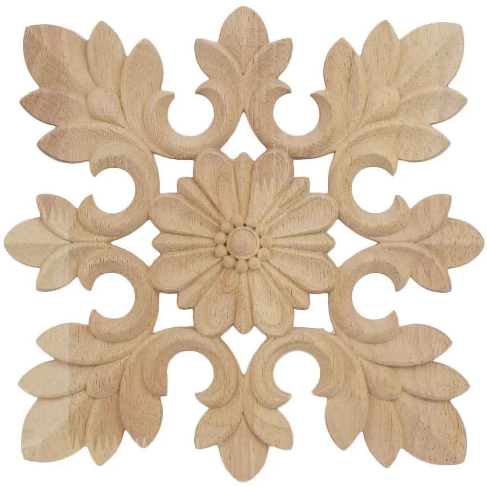 2PCS 20CM Carving Natural Wood Appliques for Furniture Cabinet Unpainted Wooden Mouldings Decal Vintage Home Decor Decorative
