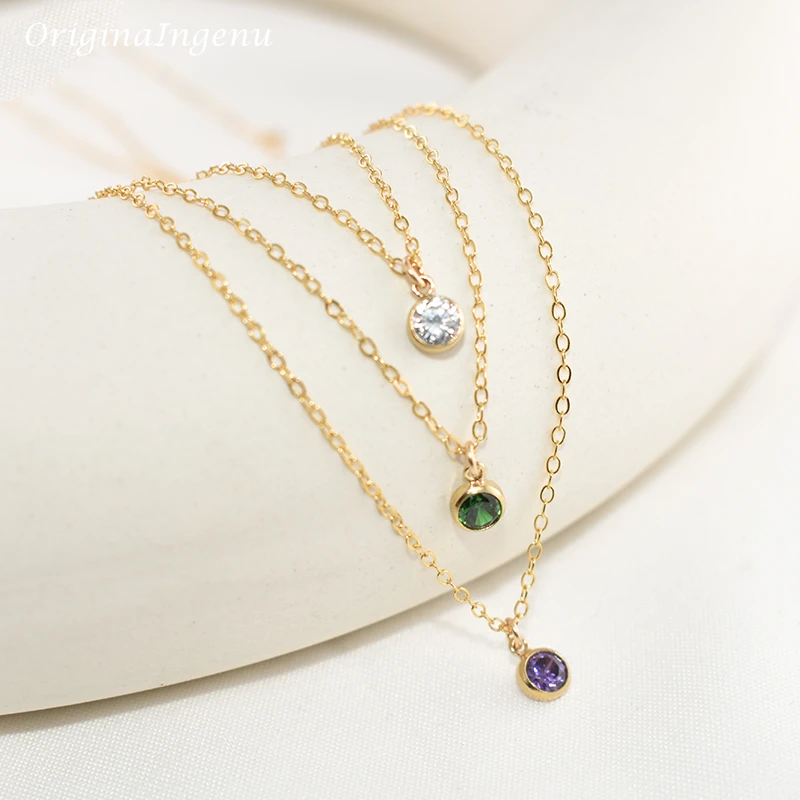 14K Gold Filled Birthstone Necklace Handmade Gold Choker Chain Collier Femme Kolye Collares Boho Necklace for Women