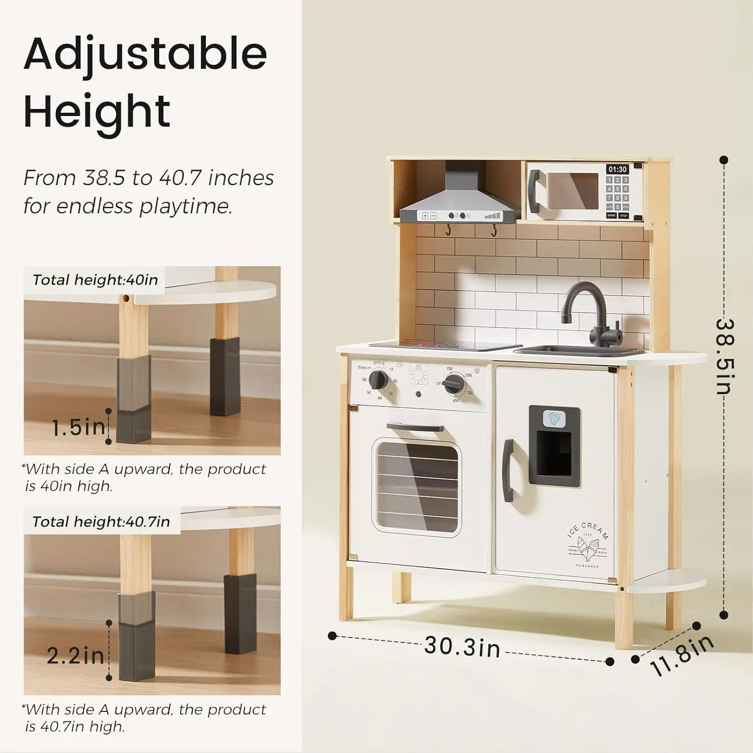 Speelkeuken Voor Kinderen, Houten Kinderen Spelen Keuken Speelset Chef-Kok Doet Alsof Voor Peuters Met Echte Lichten En Geluiden, Speelgoed Kitch