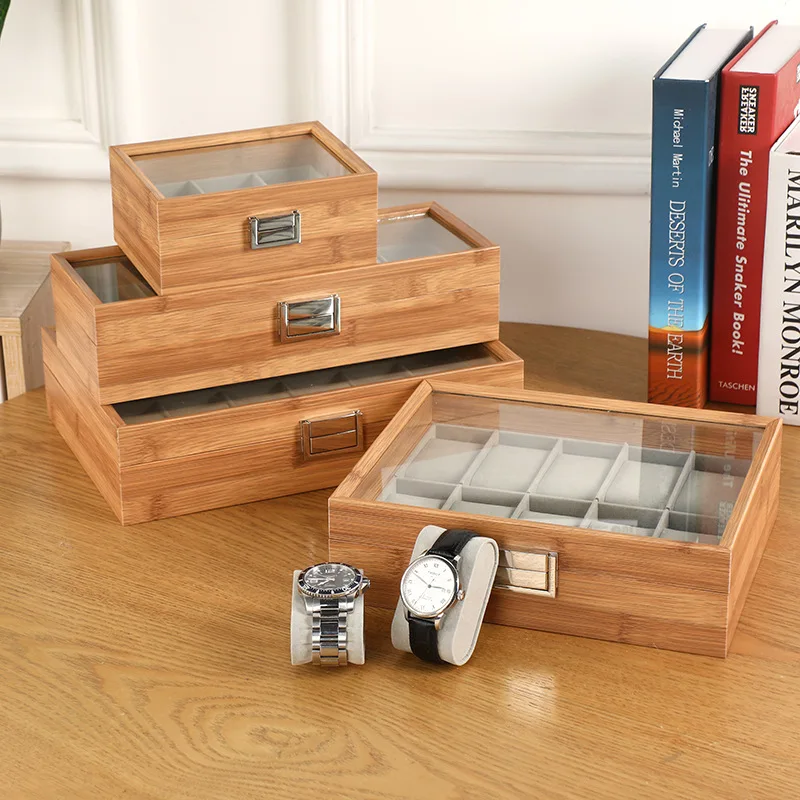 Watch Stroage Boxes New Bamboo Wooden 3/6/10/12 Girds  Watch Case Storage Box Watch Holder Box Organizer Watch Display Box