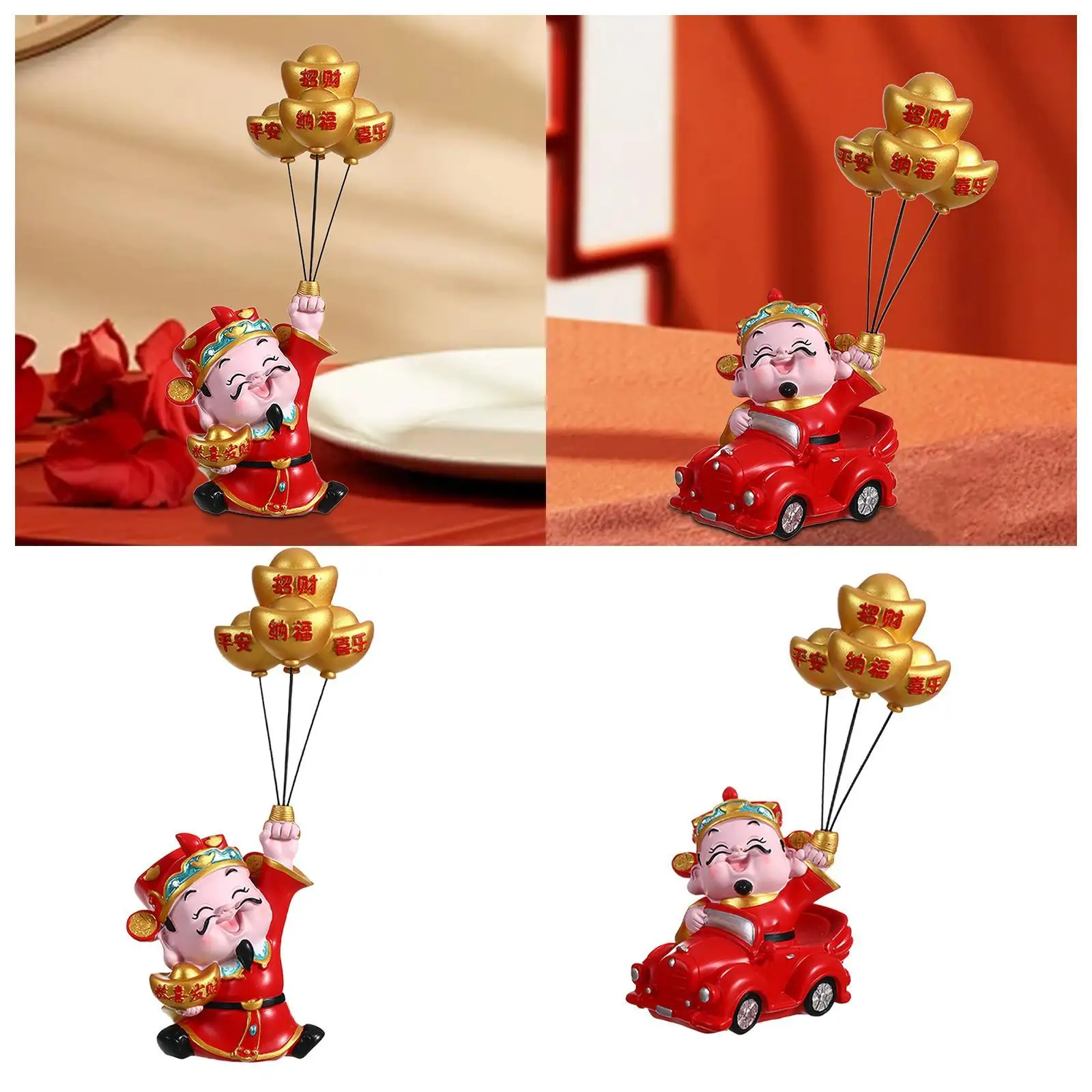 

God of Wealth Statue Cute Feng Shui Gift Sculpture for Cabinet Bookshelf Car
