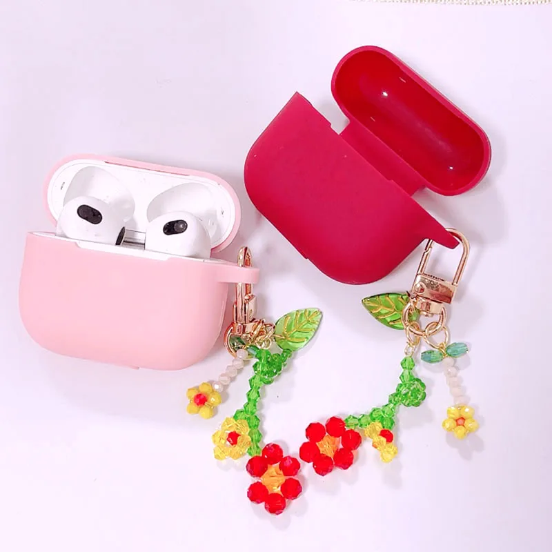 ل أبل AirPods 3 حالة سيليكون بلوتوث حقيبة سماعة الاذن غطاء ل AirPods 1 2 3 برو شحن صندوق لطيف كريستال زهرة المفاتيح