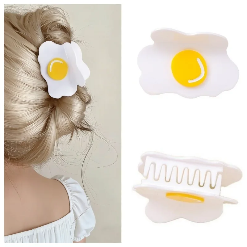 

Fried Egg Acrylic Hair Claw Women Adorable Novelty Design Trendy Playful Accessory Stylish Girls Headwear Daily Casual Hairstyle