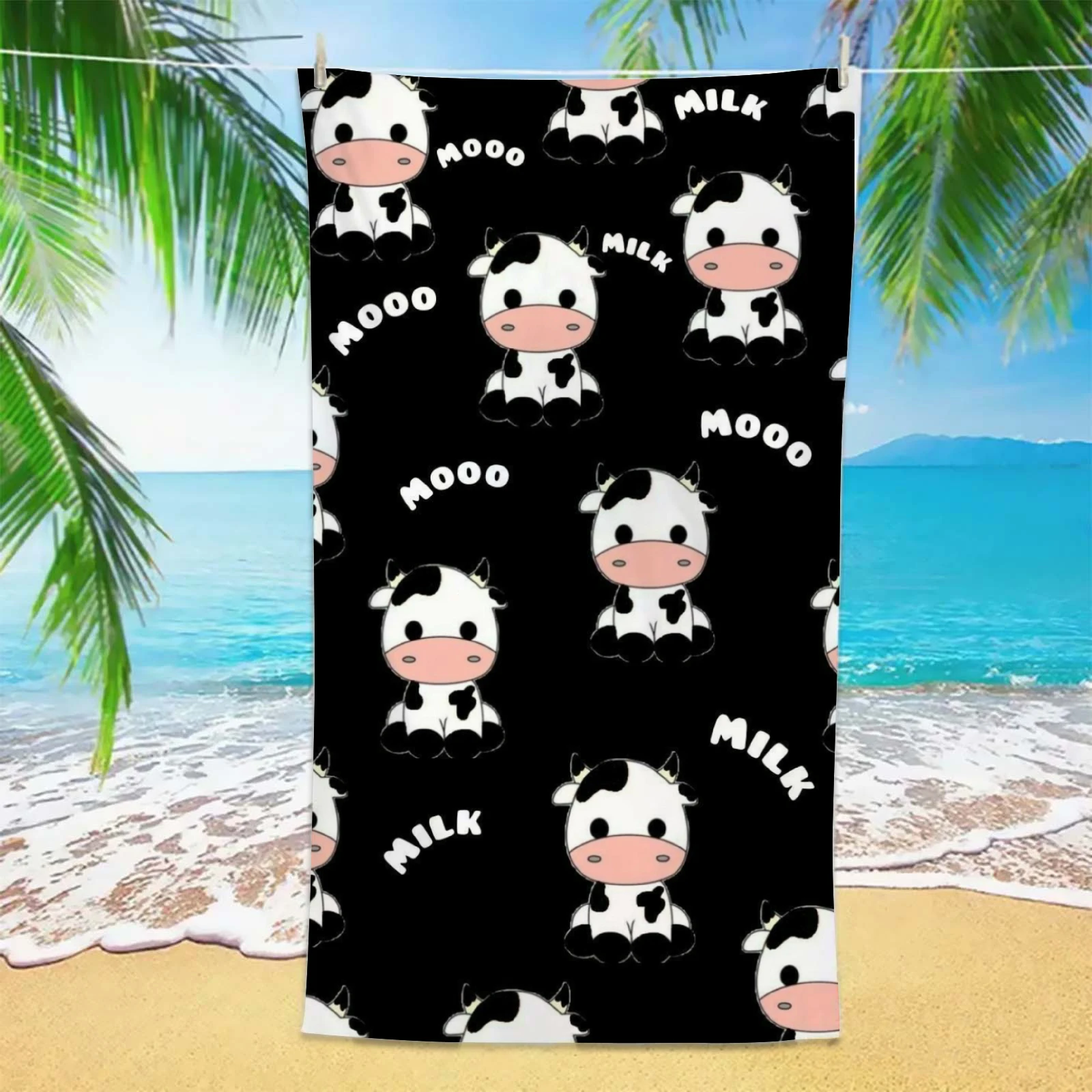 Cute Cow Print Beach Towel 1pc Cartoon MOOO Milk Cow Microfiber Quick Dry Absorbent Soft Towel for Beach Pool Travel Kids Women