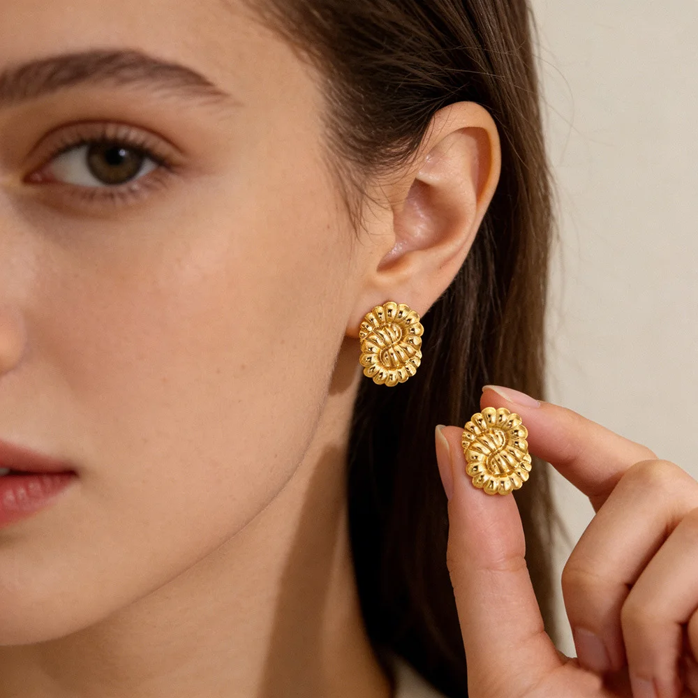 Fashion Glossy two-Layer Textured Intersecting Knot Earrings for Women Gold Color Stainless Steel Earring Vintage Jewelry Gift