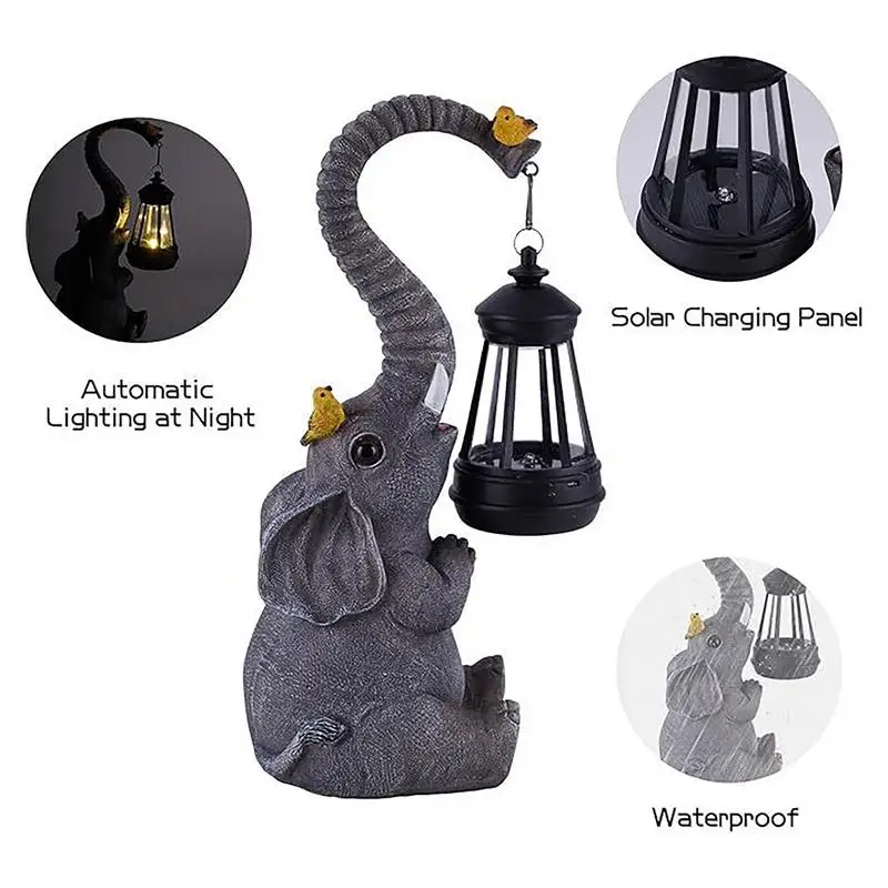 Resin Statue Solar Light Cute Animal Figurine Lantern Desktop Art Crafts Ornament Garden Backyard Landscape Lamp Props