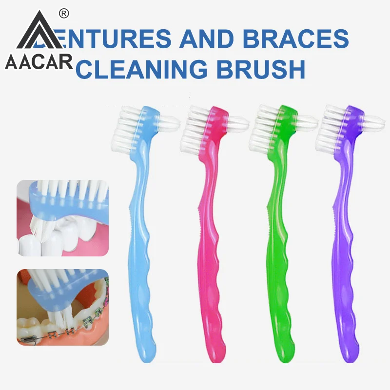 1/5Pcs Double Sided Denture Toothbrush Invisible Braces Cleaning Brush For Men Women False Teeth Brush Oral Cleaning Tools