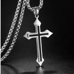 Fashion Two Color Cross Necklace Religious Belief Jesus Cross Pendant Hip Hop Necklaces for Men Cross Jewelry Anniversary Gift
