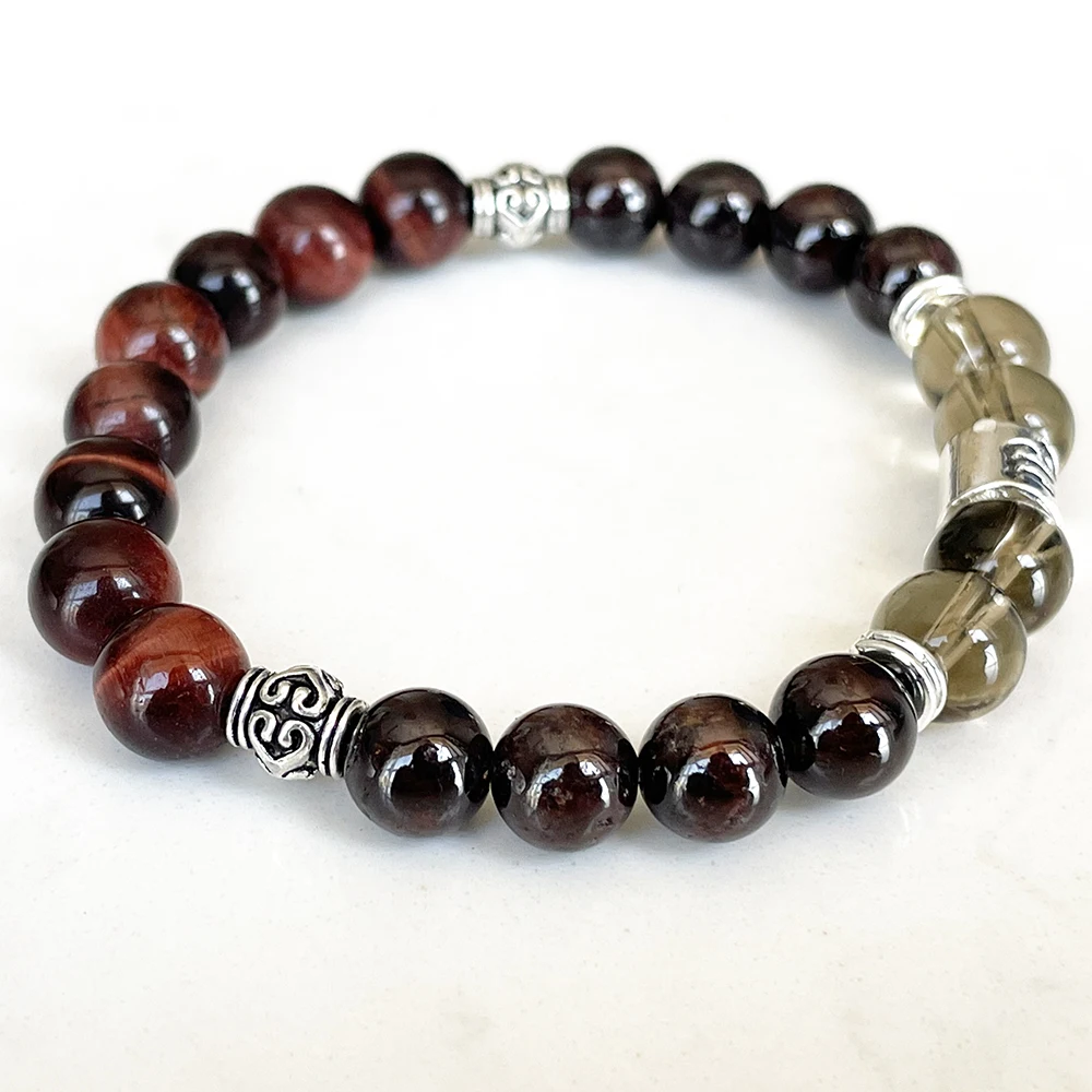 MG1671 Scorpio Zodiac Bracelet For Women 8 MM A Grade Red Tiger Eye Garnet Smoky Quartz Wrist Mala Natural Gemstone Jewelry