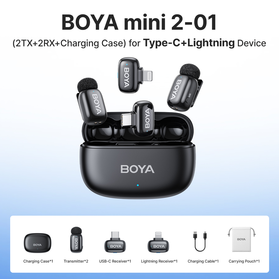  BOYA Mini 2 Wireless Lavalier Microphone AI Noise Reduction Mini Mic for iPhone 6-14/15-17 USB-C Android Phone Video Recording 