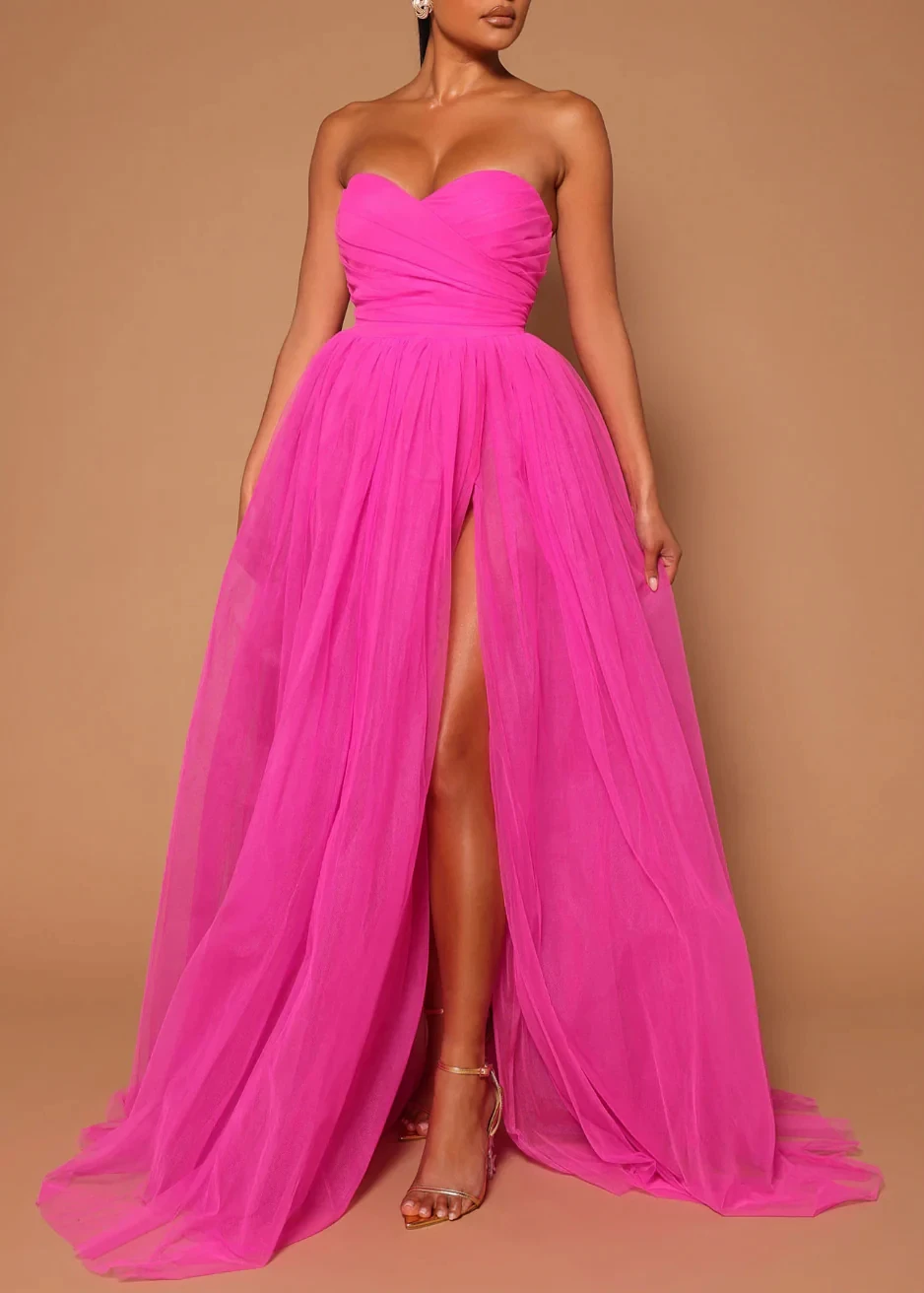 

Robe De Soiree Elegant Pink Evening Dress Long Tulle Formal Dress Women Abiye Gece Elbisesi Abendkleider