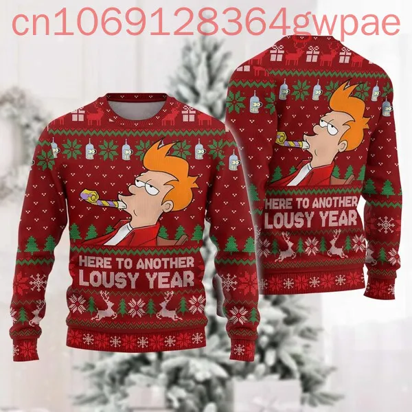 Futurama Ugly Sweater Philip J Fry Christmas Here To Another Lousy Year Family Xmas Men and Women Sweater Funny Gift