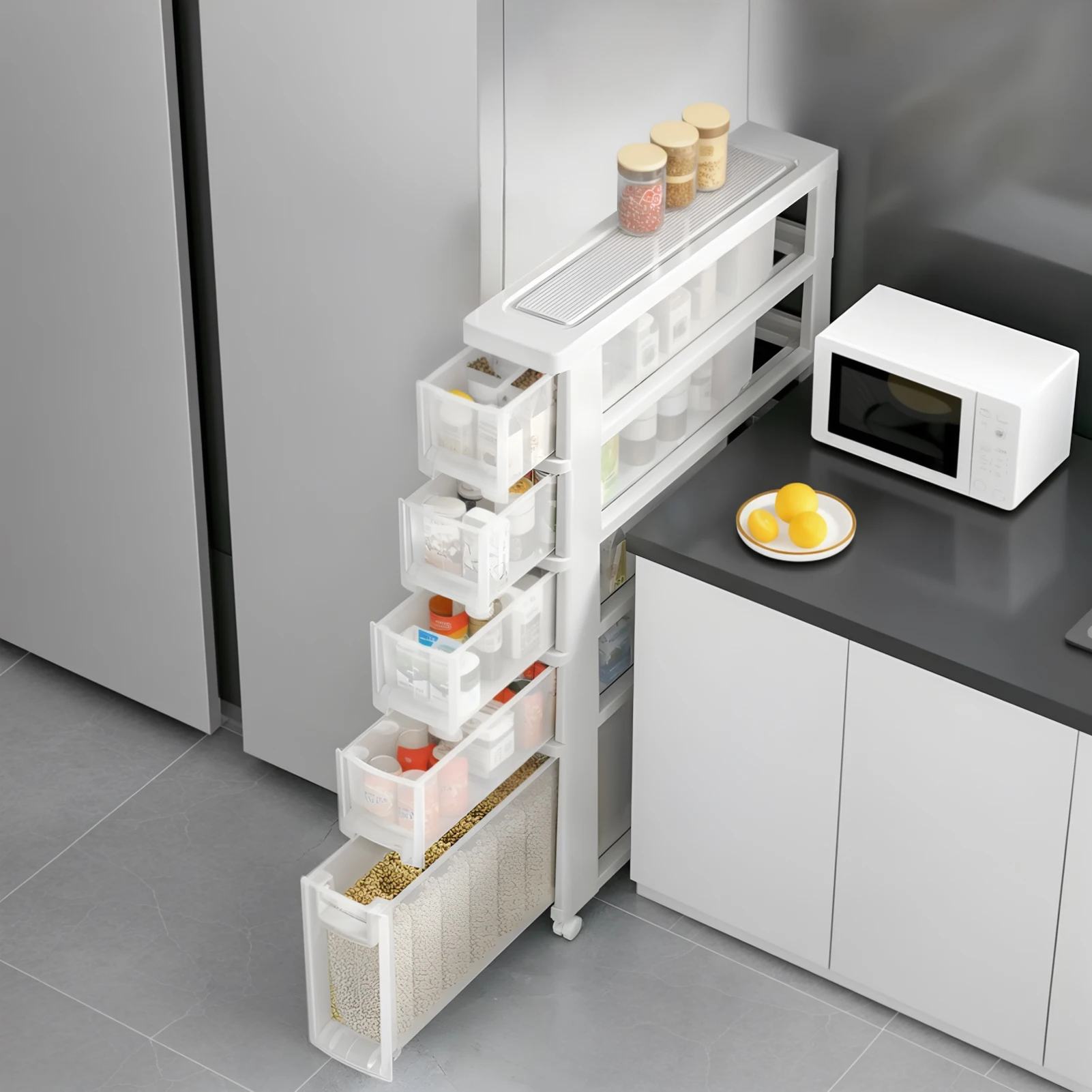 Narrow Storage Cabinet, Slim Rolling Storage Cart, Narrow Pantry Thin Cabinet, Bathroom Slim Storage Cart, Small Plastic Rolling