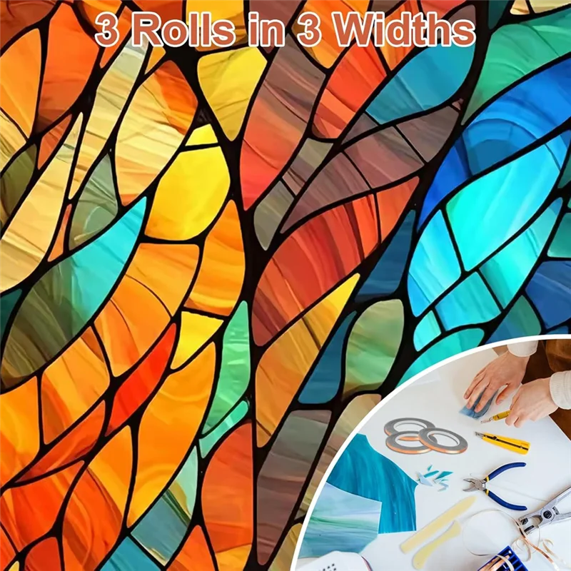 【B07R】Nastro in rame (0,2/0,23/0,27 pollici X 36 piedi), confezione da 3 fogli di vetro colorato con raschietto in plastica per progetti fai da te