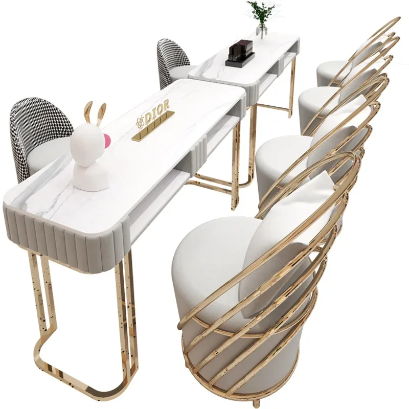 Economical Nail Table and Chair Set Double Nail Table Internet-famous Light Luxury Combo Japanese-style Light Luxury Metal