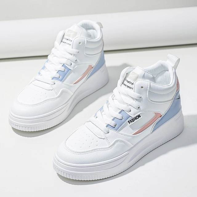 2024 Women White Colorblock Lace Up Front Skate Shoes High top Sneakers Lightweight Work Sneakers for Indoor Outdoor Gym AliExpress
