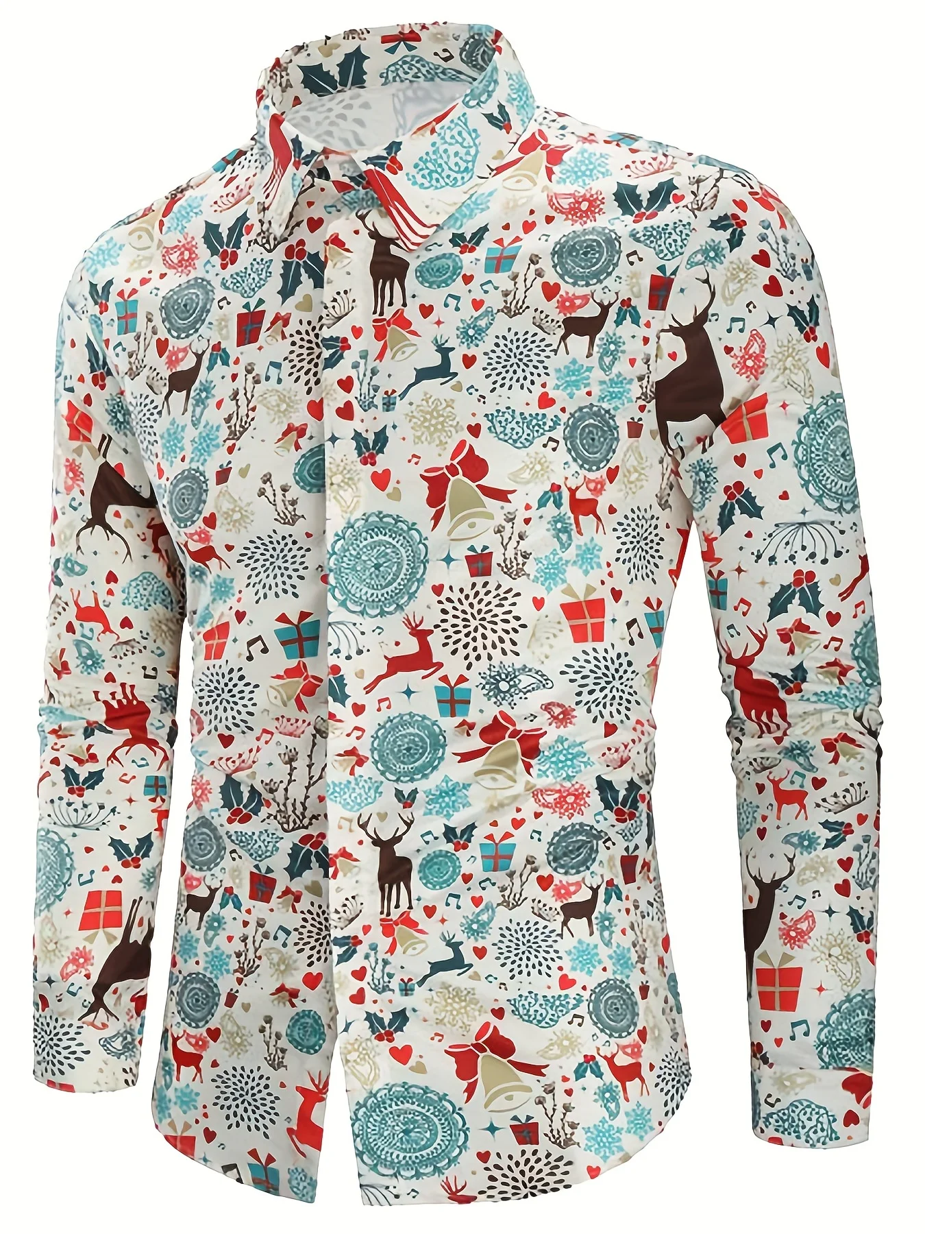 Tema de natal masculino papai noel padrão impresso camisas formais natal gráfico camisa de manga longa moda camisas masculinas para homem