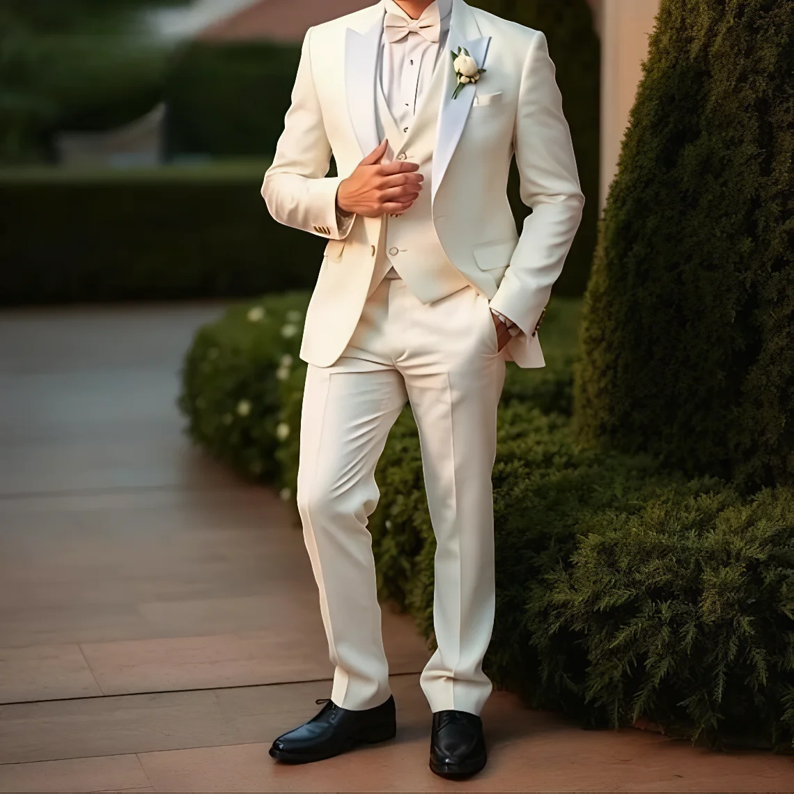 

New Ivory Business Suit Men Tuxedos Groom Groomsman Prom Wedding Party Formal Occasion Male 3Piece Set Jacket Vest Pants