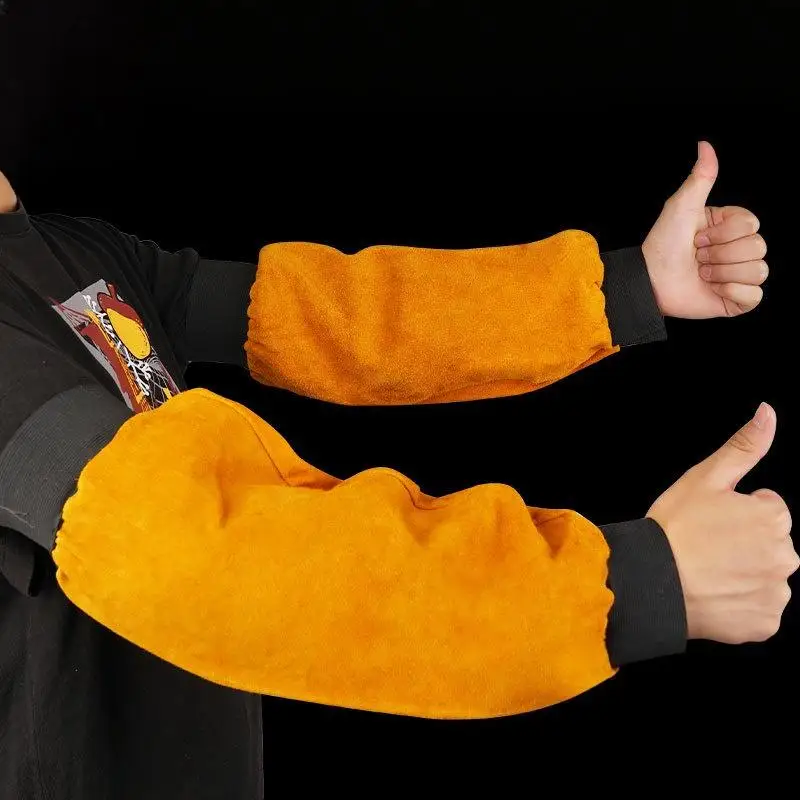 **1 Pair Portable Welding Arm Guard PU Leather Welding Sleeves Heat Resistant Flame Retardant Arm Protection For Industrial Work