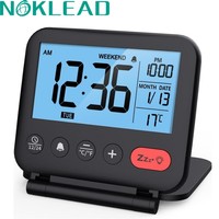 NOKLEAD Digital Travel Alarm Clock for Bedroom Office Small LCD Desk Clock with Backlight Date Temperature Snooze 12/24H Weekend