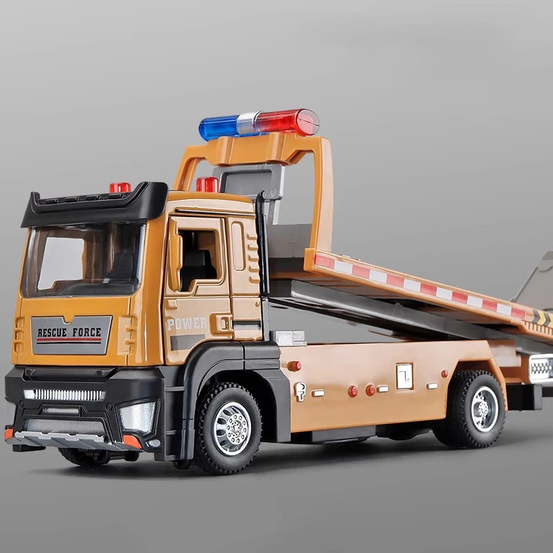 

1:32 планшетный прицеп, блокпост, транспот, модель грузовика, игрушка из сплава, литой под давлением автомобиль, моделирование, инженерные модели, звук, свет, подарки