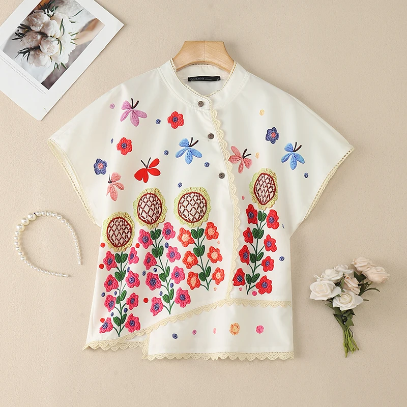 

Women's Bohemian Floral Printed Lace Trim Blouses Summer Casual Daily Patchwork Asymmetrical Hem Tops ZANZEA Woman Clothes S-3XL