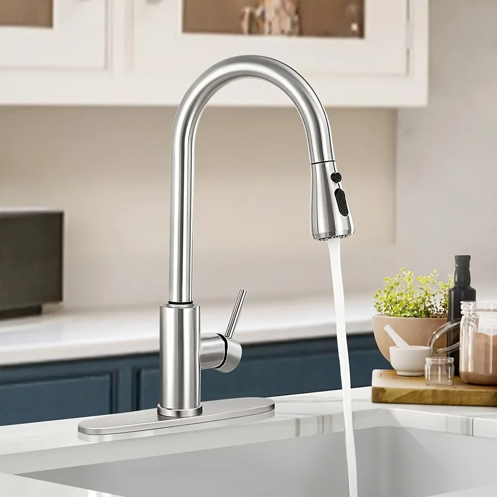 Kitchen Faucets Stainless Steel Pull Out Kitchen Sink Water Tap Deck Mounted Mixer Stream Sprayer Head Hot Cold Taps