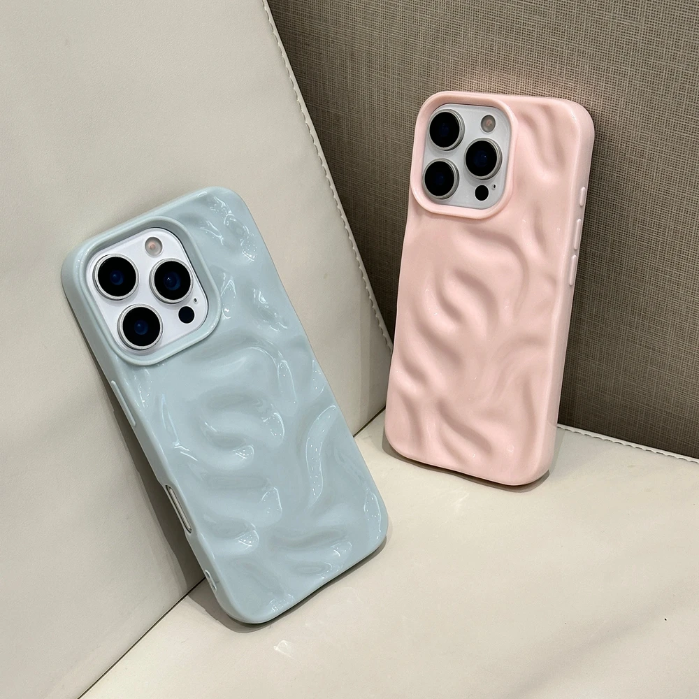 Luxury Ripple Wrinkles Soft Silicone Case for iPhone 16 15 13 11 12 14 Pro Max 16 Plus Candy Cover for iPhone 17 Air Pro Max Xr - náhled 2