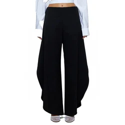 Women's Wool Blend Pants, Irregular Split Wide Leg Pants, High Quality Black Casual Pants, High Quality, Fall, New, 2024, y2k