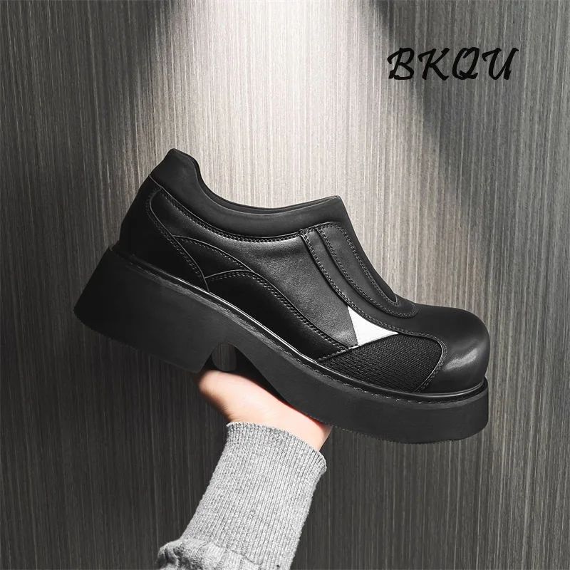 

BKQU Big Head Handsome Commuter Shoes Men Thick Sole Increase 2024 Autumn Derby Shoes Niche Fashion Lazy Loafers