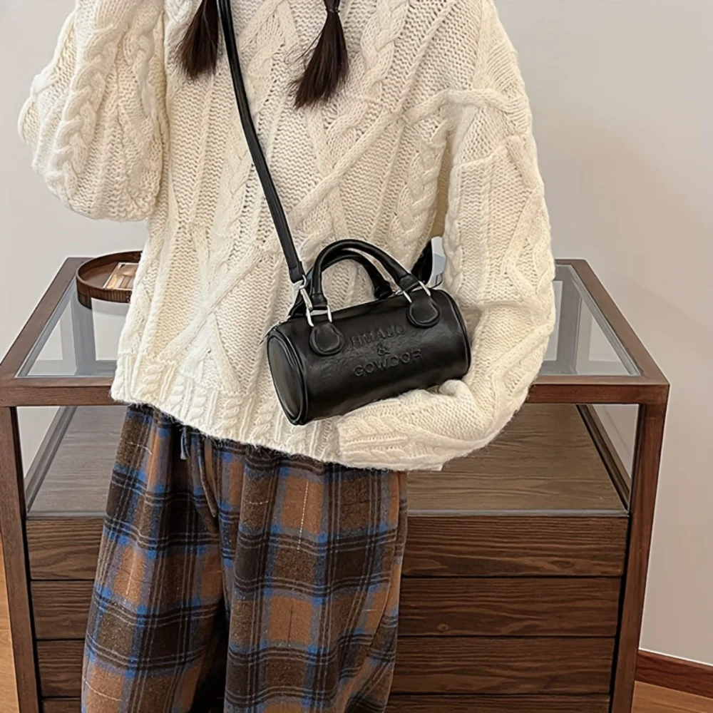 Vintage Retro PU Leather Mini Barrel Bag - Women's Boston Handbag for Shoulder & Crossbody
