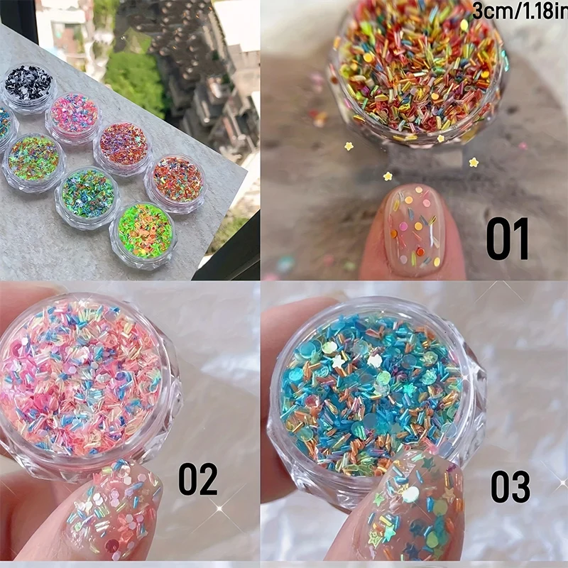 Arte de uñas con cielo estrellado de color dopamina: diseño de lentejuelas de color caramelo, decoración vibrante para decoración de uñas DIY en verano japonés y coreano