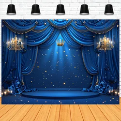 Royal blue and gold photography background with crown and stars - suitable for the Little Prince theme shoot