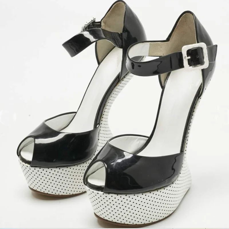 Black Polka Peep Toe Strange Stryle Sandals Sexy Pointed Toe Heel 15CM Accept Customized New Arrivals Fashion Women Shoes