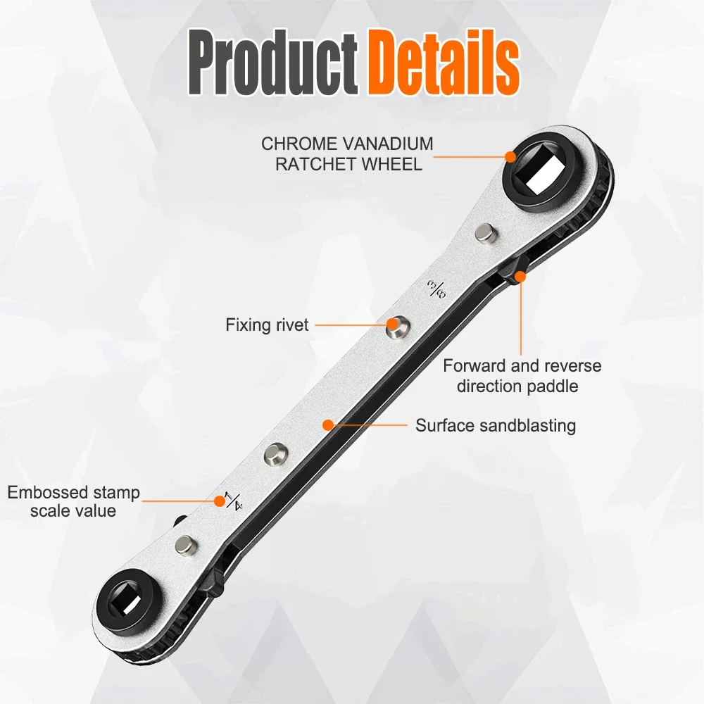 Double-ended Professional Refrigeration Valve Ratchet Wrench Two-way Air Conditioning Refrigeration Tool 1/4 3/8 3/16 5/16inch