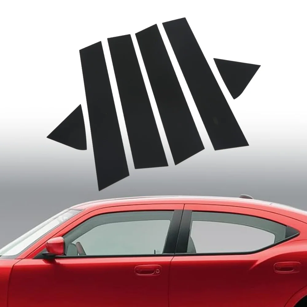 

For Dodge Charger 2006 2007 2008 2009 2010 6Pcs Car Door Window Outer Pillar Posts Trim Covers Sticker Set Carbon Fiber Black