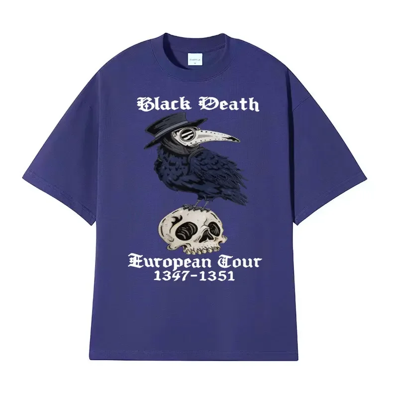 Join The Black Death European Tour with Our Raven Plague Doctor Crow Funny Meme TShirt for Men Harajuku Oversized Cotton T-shirt